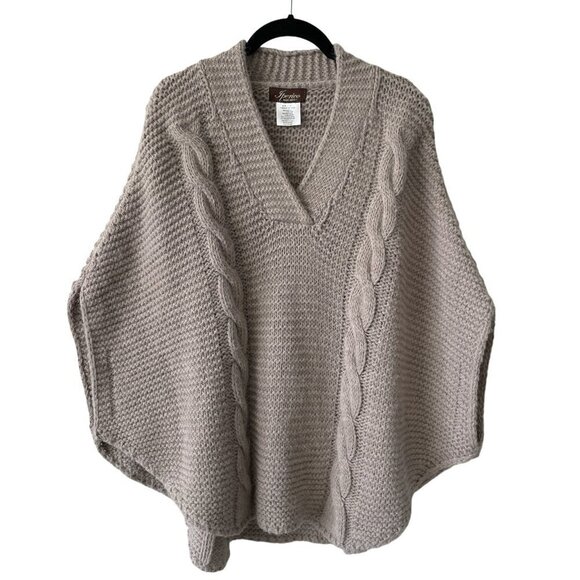 Iperico V-Neck Cable-Knit Pullover Casual Outdoor Poncho Sweater Tan Medium - Picture 1 of 7